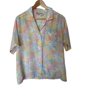 Aspirations Judy Bond Shirt Womens 18 Pastel Floral Vintage 80s Short Sleeve‎